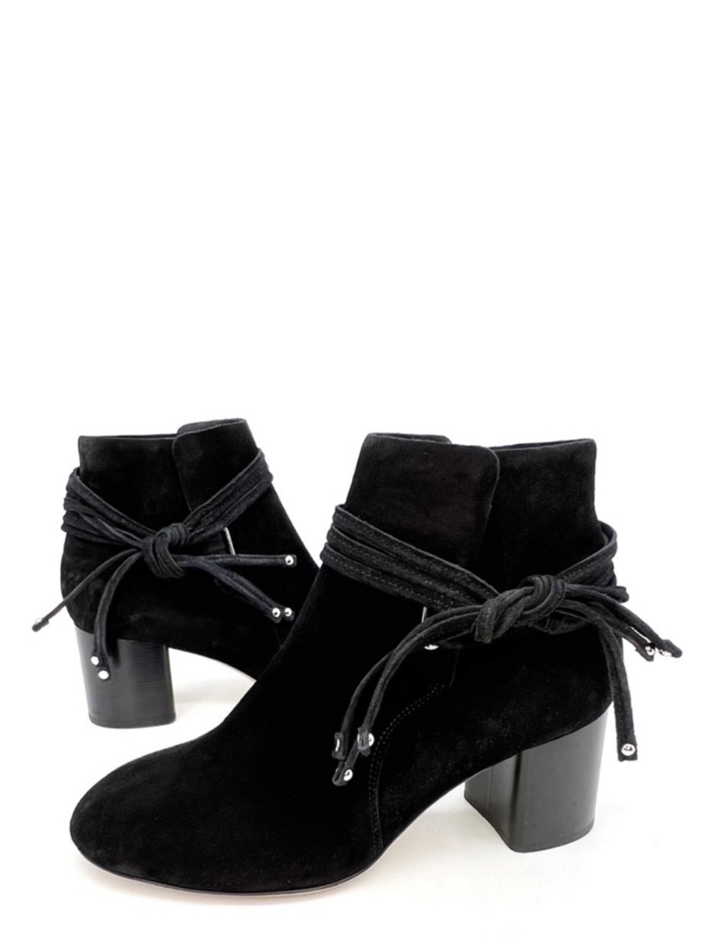 Rag & Bone Dalia II Bootie Size 37.5 - 7.5 Black Suede Ankle Boot Tie Stud New